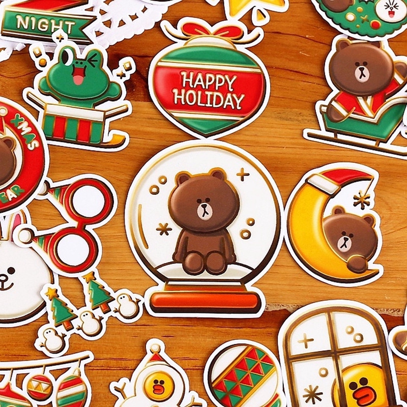 Bộ 32 miếng dán hình thỏ Cony và gấu Brownie thiết kế phong cách Giáng Sinh dễ thương
