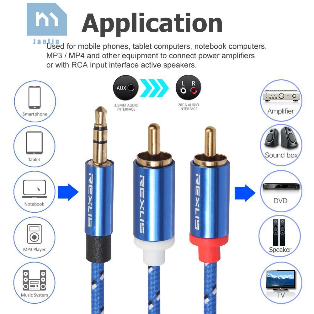 Cáp âm thanh từ giắc cắm 3.5mm Male sang 2 RCA Male Aux