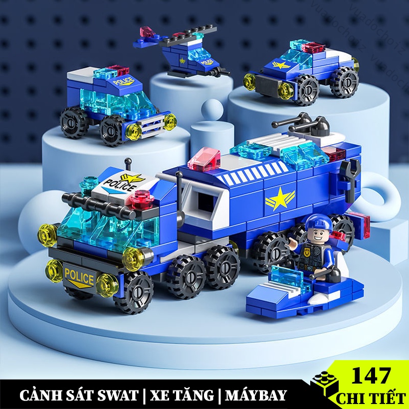 Đồ chơi lắp ghép  xếp hình cho bé xe Cảnh Sát / Cứu Hỏa / Máy Bay / Tàu Chiến 138 - 150 chi tiết, Đồ chơi lắp ráp lego