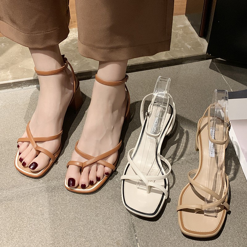 Thick-heeled sandals women's summer 2021 fashion wild net red flip-flop Roman shoes fairy style high