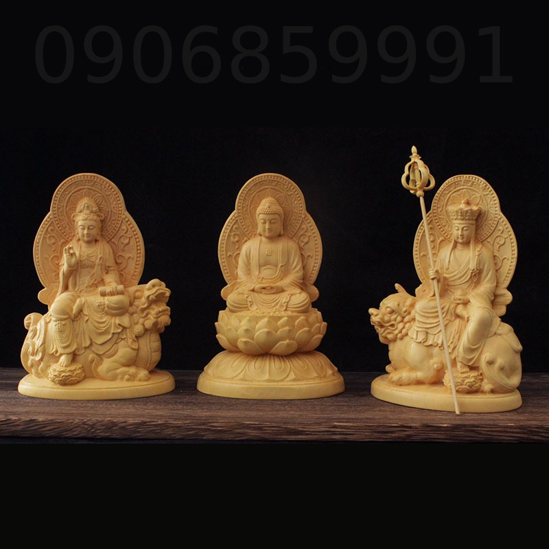 Bộ tượng Cầu An gỗ Hoàng Dương - (Địa Tạng - Thích Ca Mâu Ni- Quán Thế Âm)