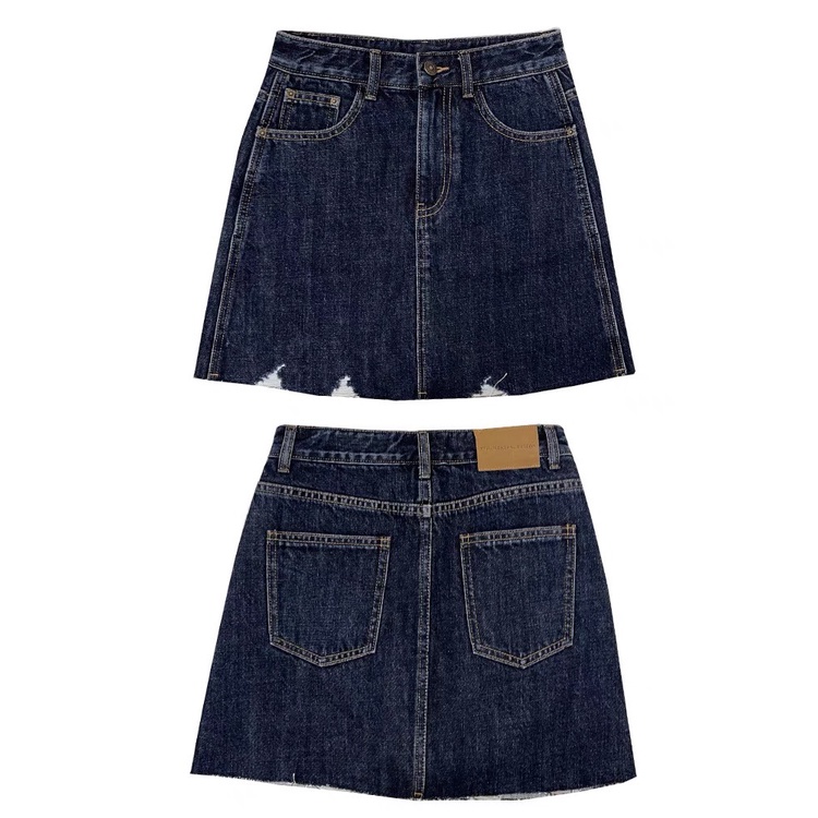 [60kg-90kg] Quần váy jeans BigSize co dãn mạnh phom chữ A, lưng cao trên rốn, có quần trong, màu xanh Đậm rách 4320 MLJ
