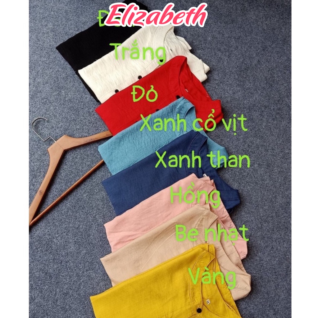 Áo sơ mi nữ cổ tròn tay lỡ form rộng bigsize Elizabeth chất liệu đũi tơ mềm nhẹ mát SMH.34