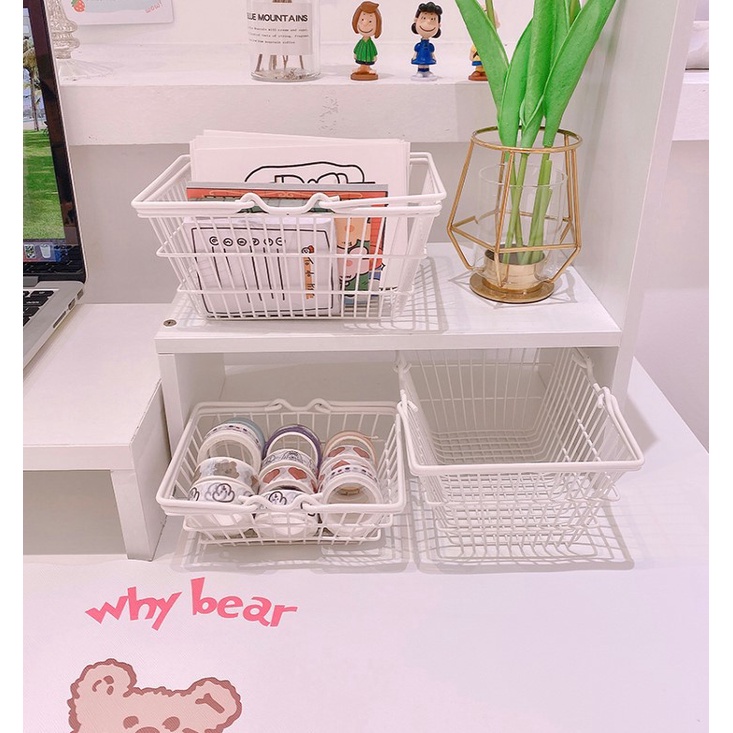 Giỏ sắt trắng đựng đồ phụ kiện chụp ảnh washi tape đa năng , trang trí cửa hàng, decor bàn học 3 size