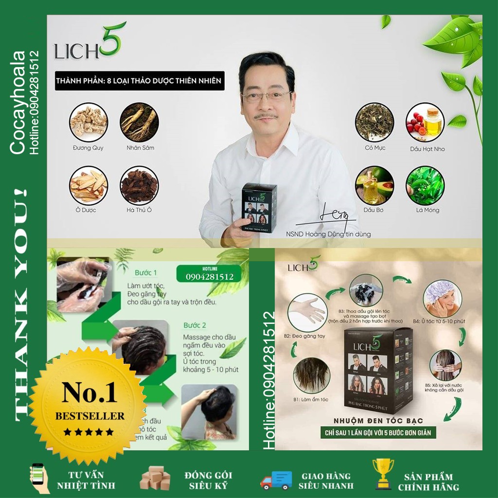 tt611 1 Gói Dầu Gội Thảo Dược Nhuộm Tóc Lich5 Gội Là Đen Sau 5 phút Từ 8 loại thảo dược Thiên Nhiên