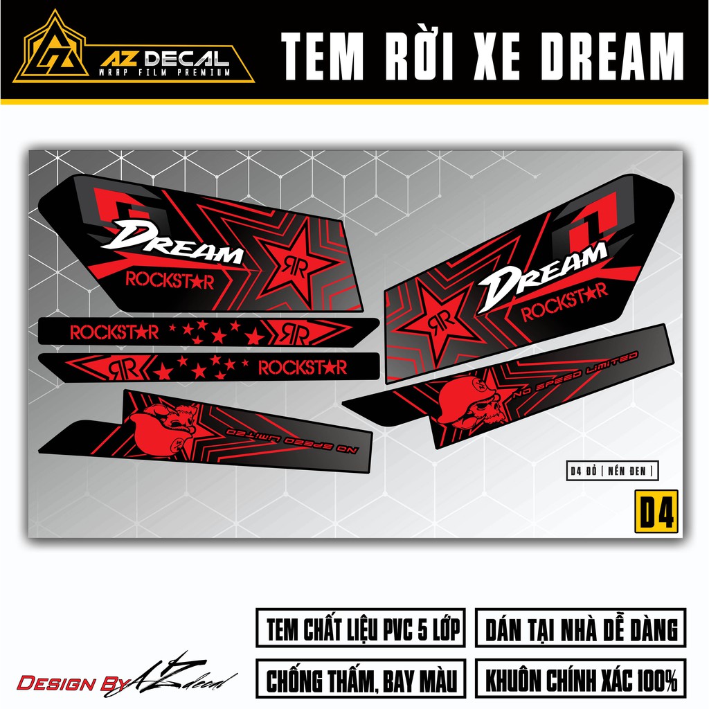 Tem Super Dream Mẫu Rockstar | D4 | Tem Rời Dream Việt, Thái Chống Nước, Bền Màu, Chất Liệu PVC Cao Cấp