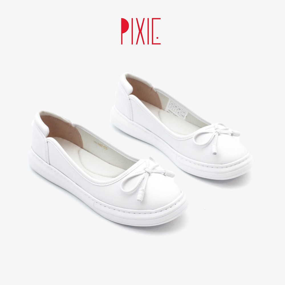 Giày Búp Bê Đế Slipon Trắng Siêu Nhẹ Nơ Nhỏ Pixie X385