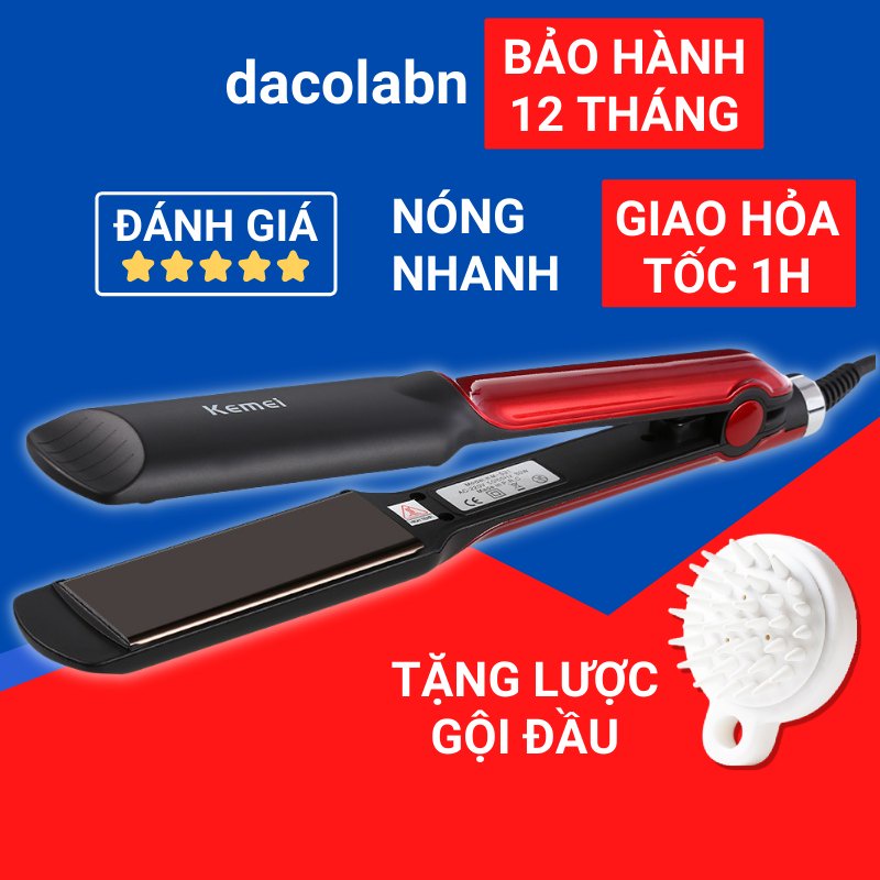 Máy là tóc kẹp khít kéo mượt tóc điều chỉnh 4 mức nhiệt nóng nhanh nhiều độ ổn định tặng kèm lược gội đầu Kemei KM531