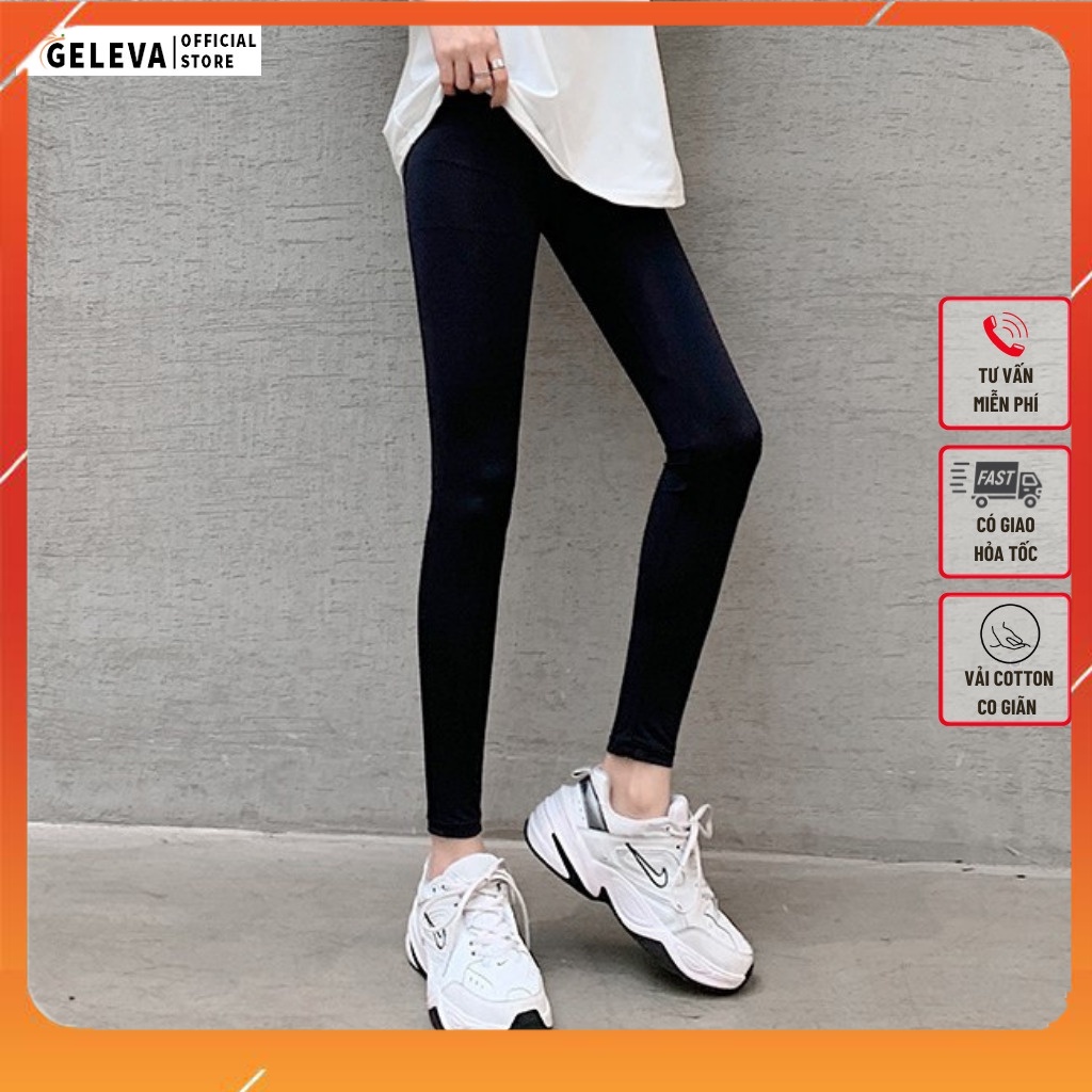 Quần legging nữ dài đẹp vải thun cotton co giãn ôm bó, Quần tregging nữ dài tập gym lưng cạp cao nâng mông Geleva LEG521