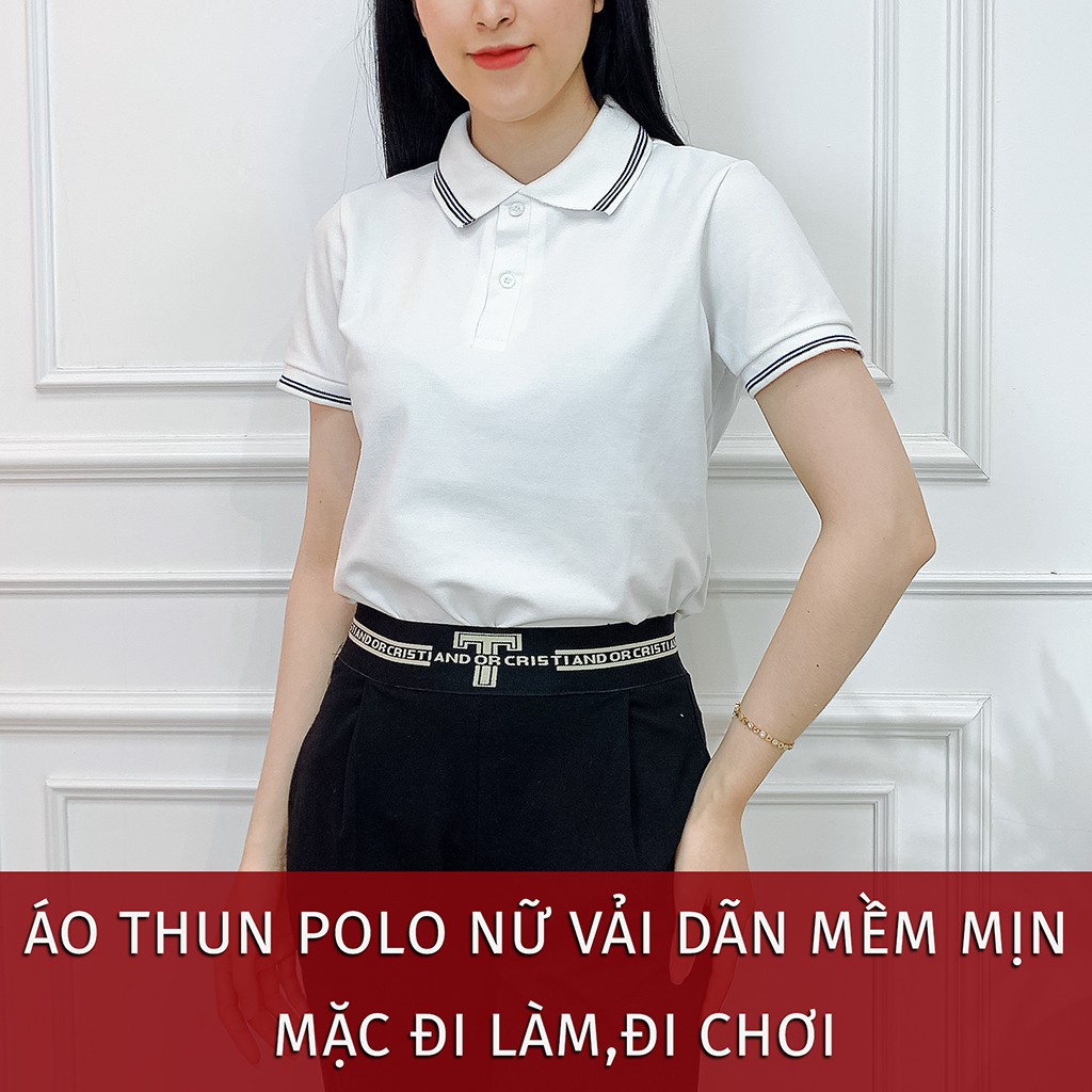 Áo thun Nữ Nam Polo ngắn tay Cotton có cổ cao cấp - Áo Phông nam nữ Polo Trơn phối viền đẹp,vải mềm,co giãn - AMYRA A023