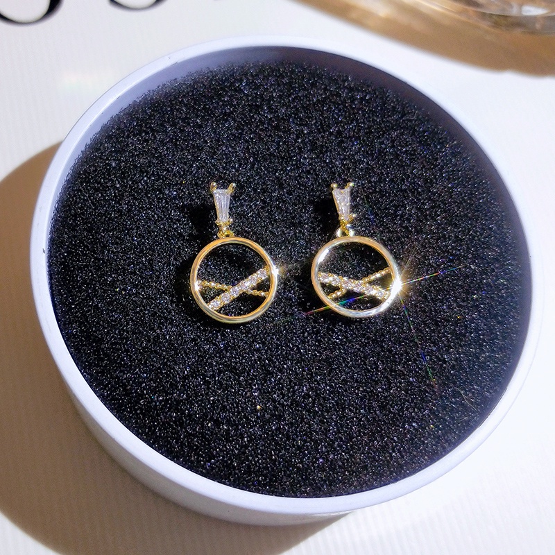 Bông Tai Hình Tròn Màu Vàng / Bạc Đính Đá Zircon Thời Trang Sang Trọng