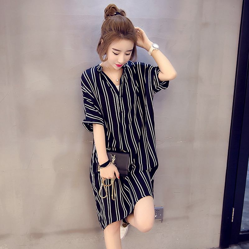 Đầm Sơ Mi Voan Họa Tiết Kẻ Sọc Thời Trang Dành Cho Nữ Size M-4Xl