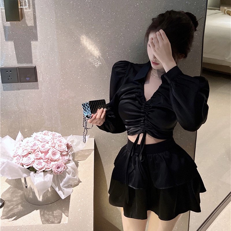 Áo Kiểu Tay Dài Cổ Chữ v Thời Trang Quyến Rũ Cho Nữ