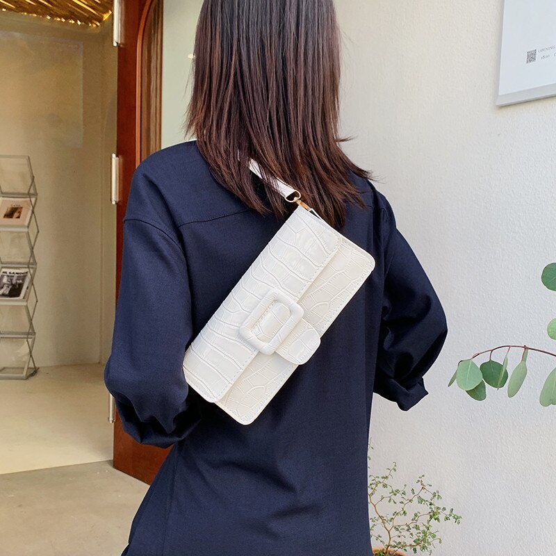 Túi Đeo Vai Jasmin Noir Họa Tiết Vân Da Cá Sấu Thời Trang Đơn Giản Cho Nữ