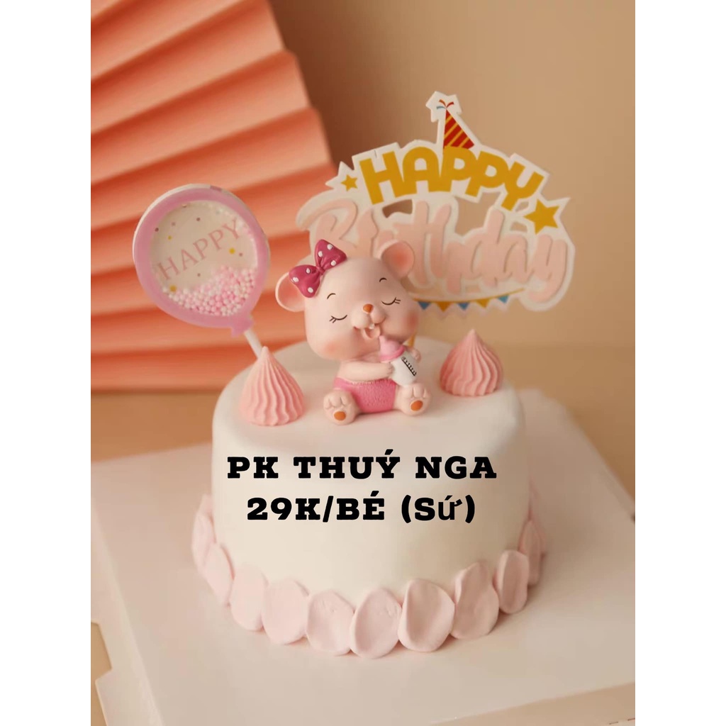 Chuột sứ nơ hồng,vương miện vàng ôm bình sữa