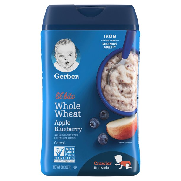 Bột ăn dặm Gerber Lil' Bits Toddler Cereal Whole Wheat Apple Blueberry