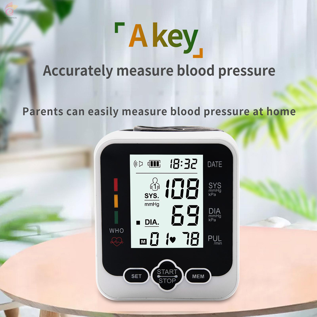 ET Electronic Blood-Pressure Monitor Home Use Wrist Type Sphygmomanometer Digital LCD Blood-Pressure Measurement Meter with Heart Rate Detection