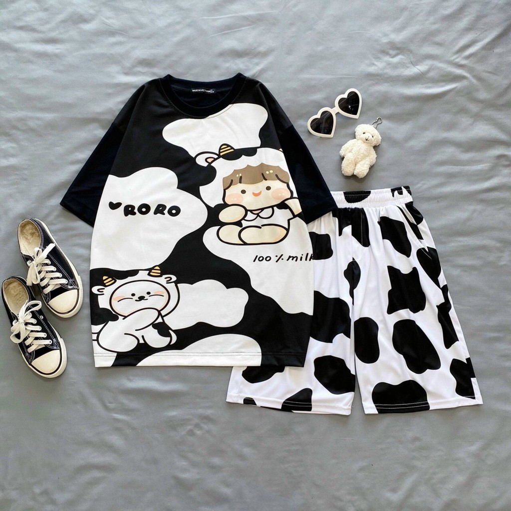 Set bộ bò sữa ❤️ Đồ bộ hoạt hình form rộng Unisex RORO JUMP Freesize dành cho nam nữ Molly Fashion