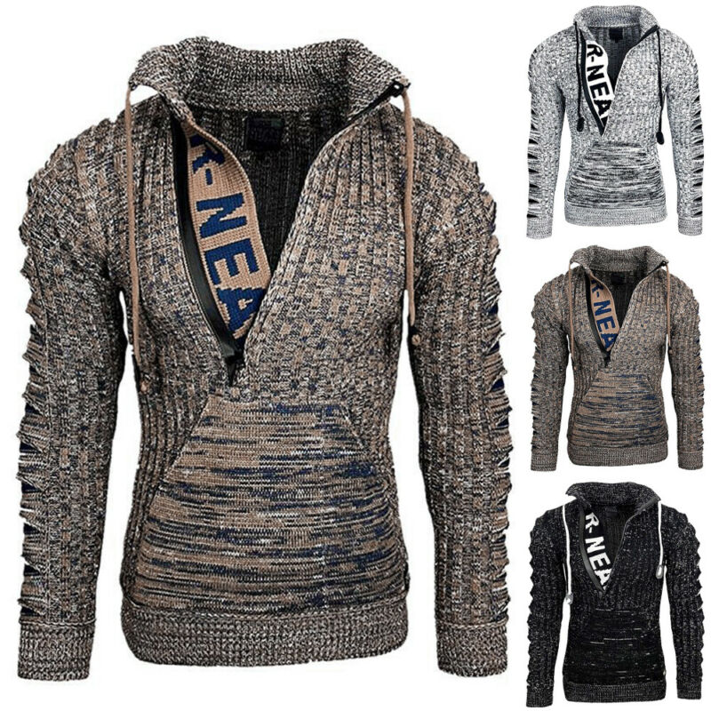 Men Long Sleeve Sweater Coat Casual Winter Warm Zipper Outwear