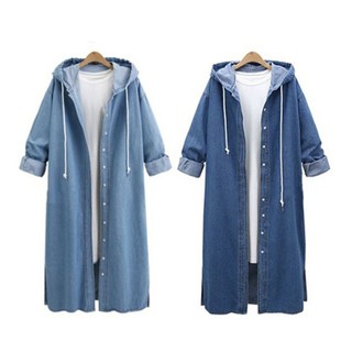 Áo khoác Denim đen xanh đậm có nón cho nữ
