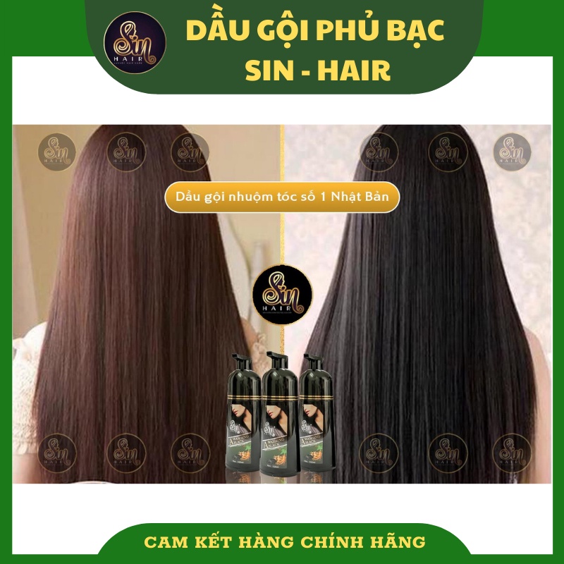 Dầu gội phủ bạc nhuộm tóc Sin Hair chính hãng 500ml, Dầu gội đen tóc dành cho nam nữ thảo dược an toàn