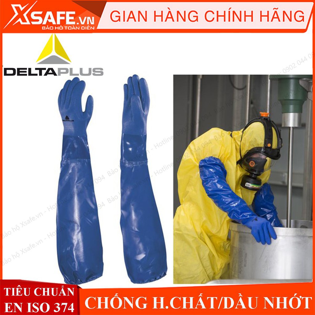 Găng tay chống hóa chất Deltaplus VE766 găng tay bảo hộ chống hóa chất, dầu nhớt, chất tẩy rửa - lót cotton thông thoáng