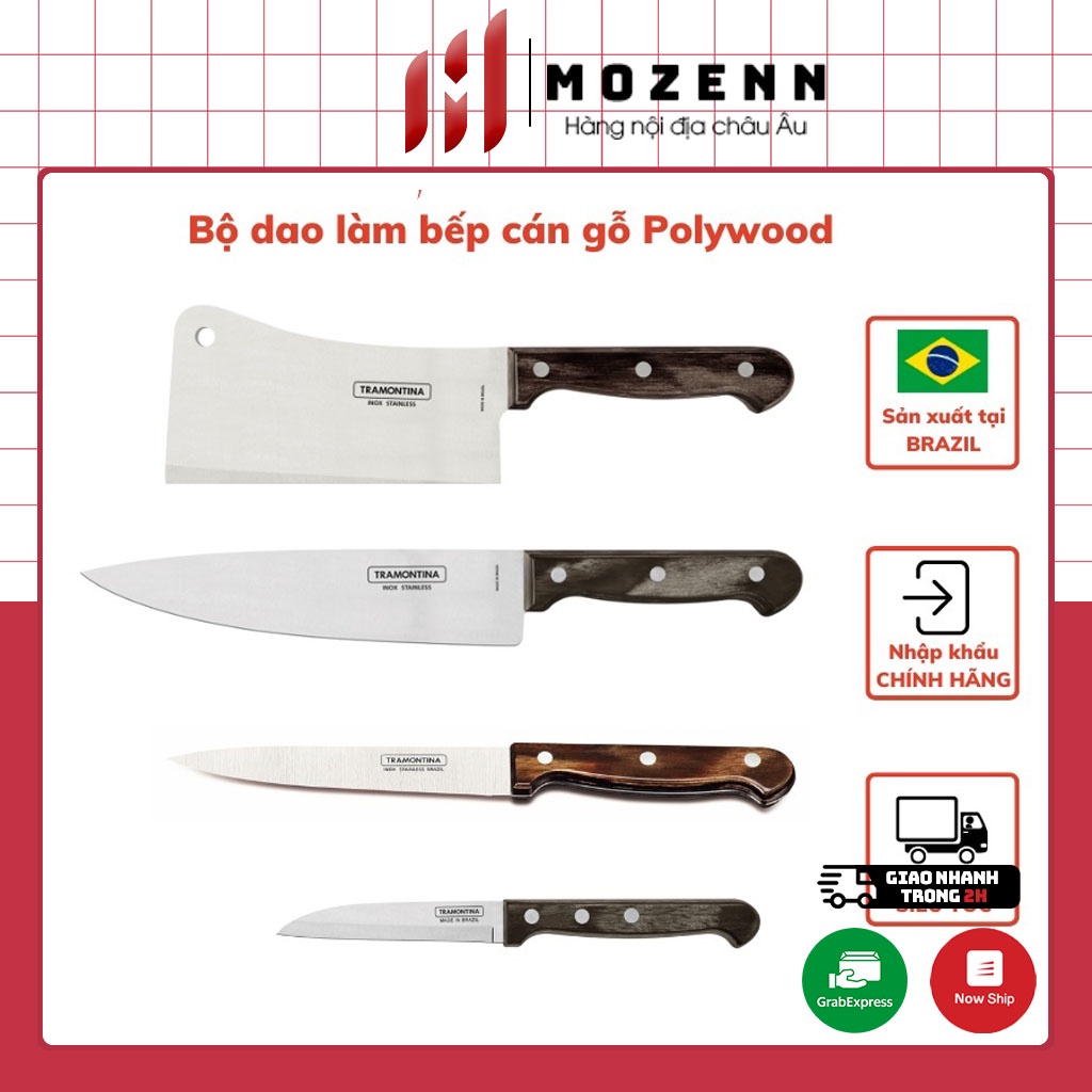 Bộ dao Polywood gồm dao chặt, thái, gọt chính hãng Tramontina Brazil