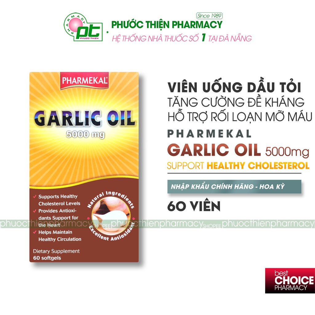 Date 04/23 Viên uống tinh dầu tỏi tăng cường sức đề kháng Garlic Oil 5000mg Pharmekal 60 Viên giảm mỡ máu, cholesterol