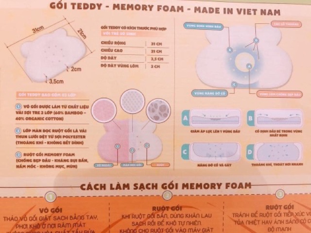 Gối Teddy Uala &amp; rogo cao su non có lõm chống bẹt đầu TẶNG 1 VỎ Thay thế [ UalaRogo ]