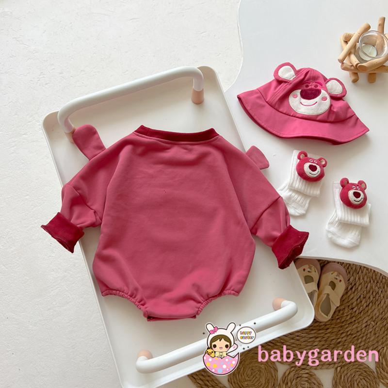 Áo Liền Quần Tay Dài Cổ Tròn In Hình Gấu Hoạt Hình Dành Cho Bé Sơ Sinh