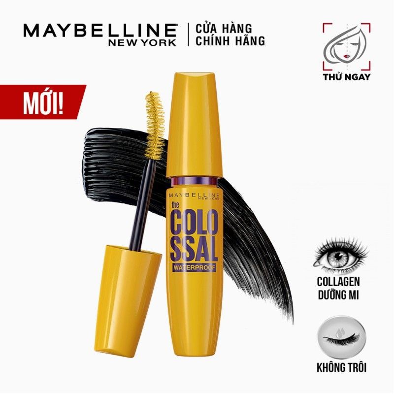 Mascara Maybelline Vàng Làm Dày Mi Gấp 7 Lần &amp; Ngăn Rụng Mi Màu Đen Mascara Colossal Waterproof Black 9.2ml