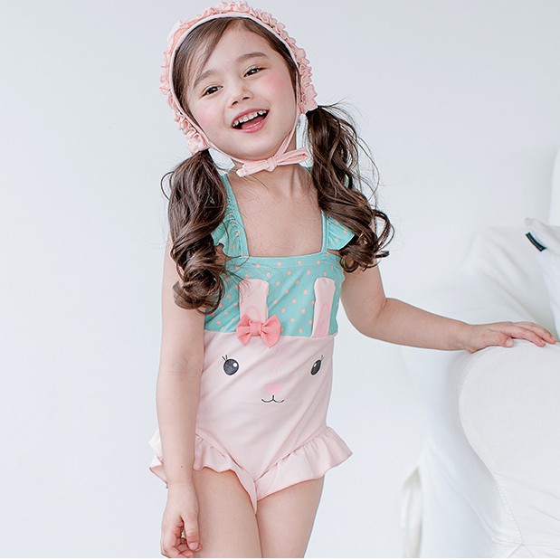 Bikini bé gái, bộ bơi liền thân họa tiết tai thỏ siêu yêu dành cho bé gái 12-20kg