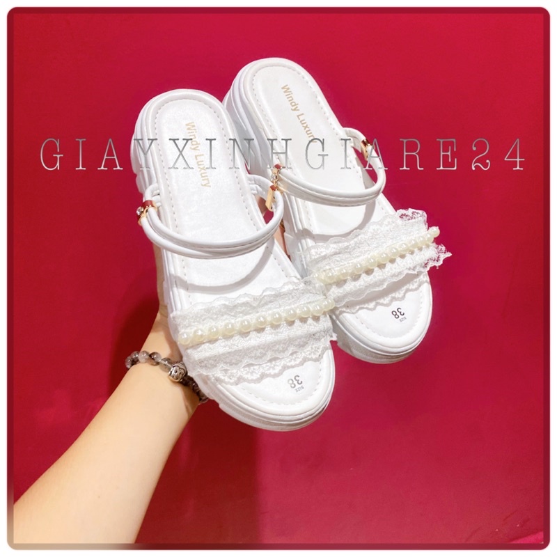 Xuồng sandal quai ren phối ngọc siêu xinh mang được 2 kiểu giày và dép