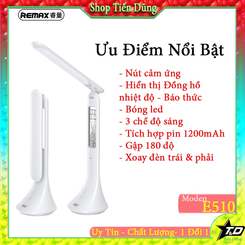 Đèn led remax E510 điều chỉnh độ gập ra vào 180 độ và xoay 360 độ có đồng hồ với đo nhiệt độ