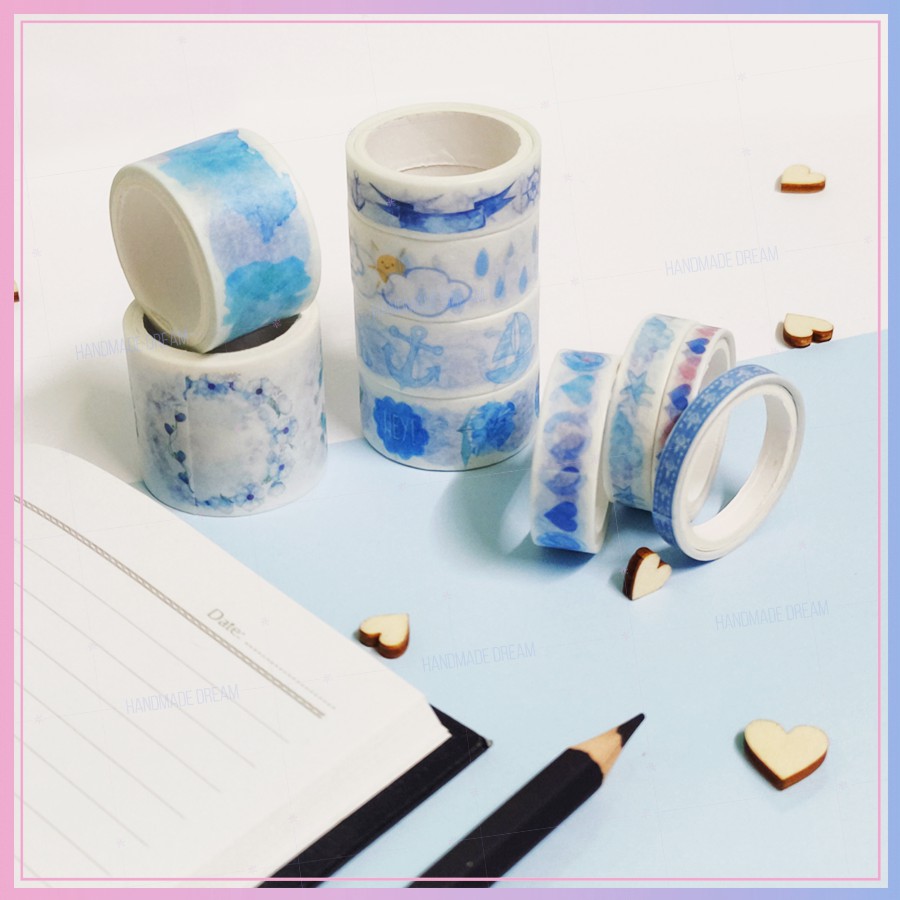 Bộ 10 Cuộn Washi Tape Tone Màu Xanh Biển