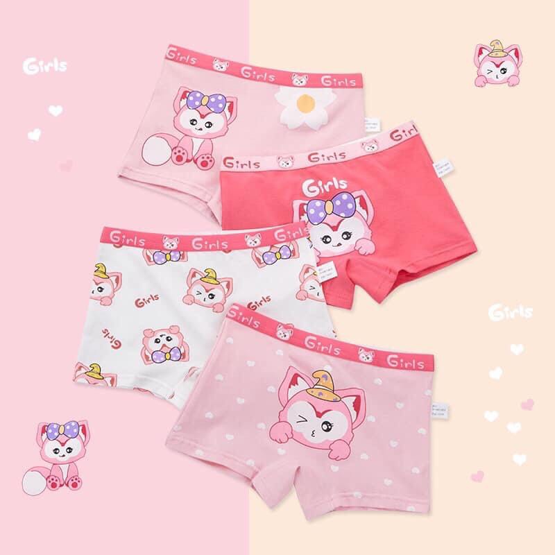 Sét 4 Quần Lót Bé Gái Tam Giác Chip Đùi Chất Cotton Mềm Mịn Họa Tiết Xinh Xắn, Dễ Thương - QL7