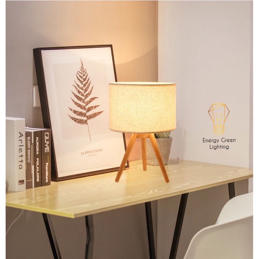 [ 4 Mẫu ] Đèn Ngủ Energy Green Lighting Để Bàn - Thân Gỗ , Chóa Vải - Decor Trang Trí Nội Thất - Nhẹ Nhàng ,Tinh Tế