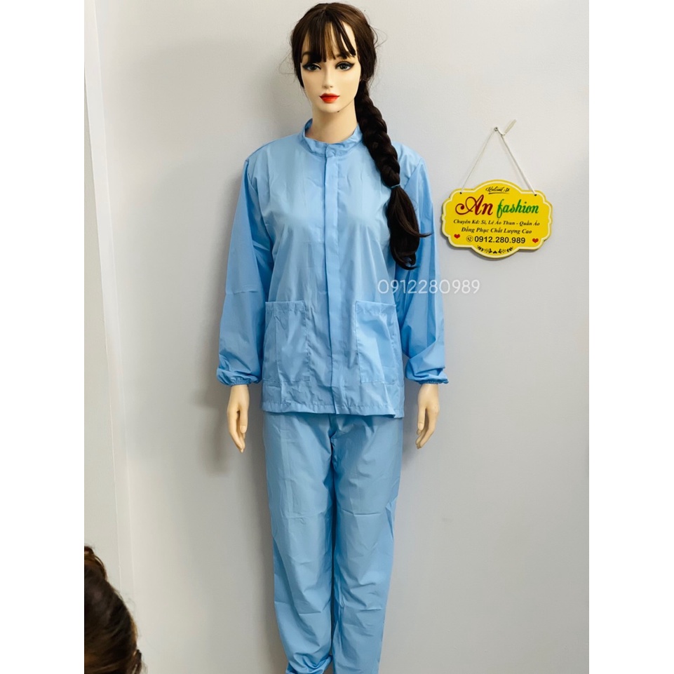 Đồ Thực Phẩm nam nữ tay dài vải silk màu xanh cực hot _ Hình chụp thật