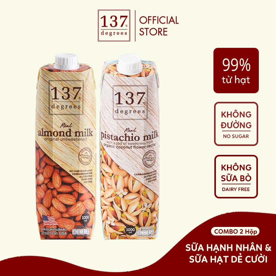 Combo Sữa hạt Hạnh nhân Không Ngọt Mix Sữa Hạt dẻ Nguyên chất 137 Degrees 1L (2 hộp)