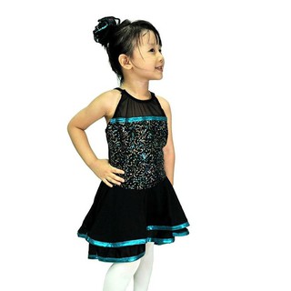 Váy múa váy ballet trẻ em gái thun đen viền xanh kim tuyến