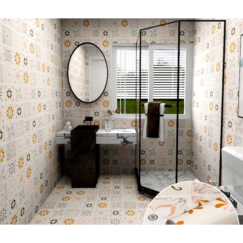 1 mét decal dán nền dán sàn GẠCH HOA NÂU HS2010