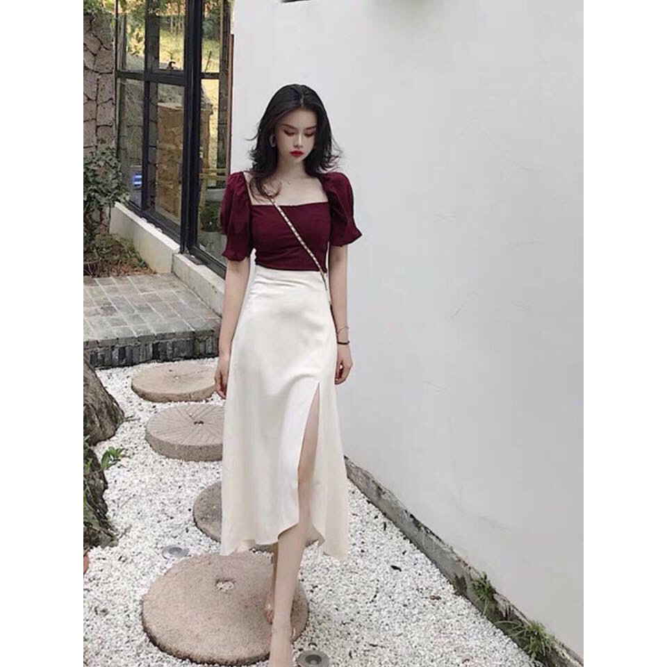 Sét Váy Xẻ Tà Cá Tính Phối Tay Lỡ Umi Thời Trang Trẻ | BigBuy360 - bigbuy360.vn