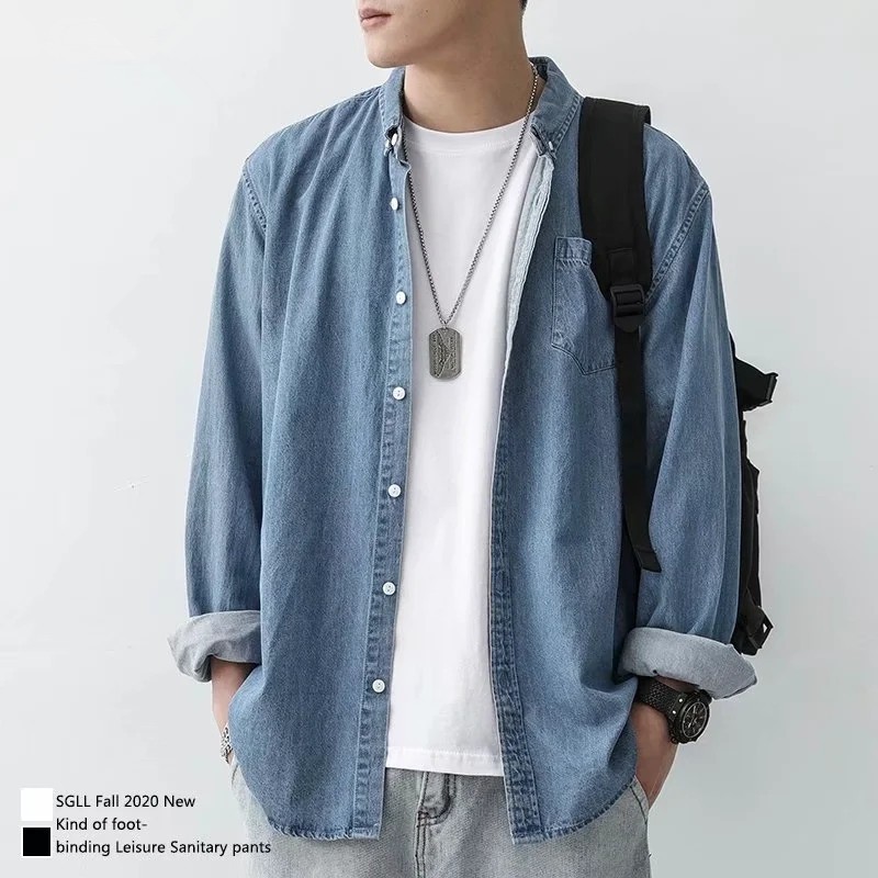 Áo Sơ Mi Denim Dài Tay Thời Trang Đơn Giản Thanh Lịch Cho Nam