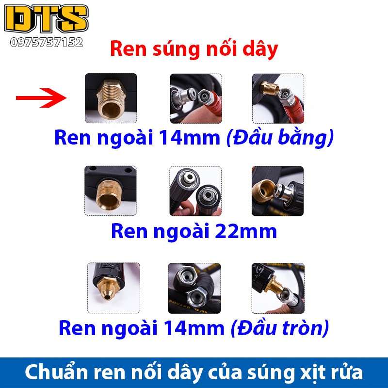 Súng xịt - súng rửa xe áp lực cao DTS1 Ren ngoài 14mm (Đầu bằng)