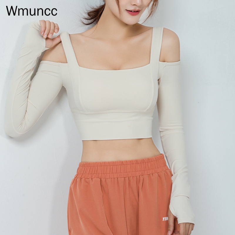 Wmuncc Đồ tập gym Tay Dài Có Đệm Ngực Thời Trang Cho Nữ