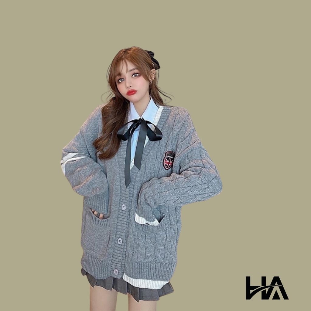 Áo Cardigan Len Nữ HA207 áo khoác cardigan màu XÁM from rộng Ulzzang Hàn Quốc