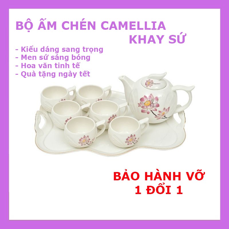 Bộ ấm chén uống trà ❤️FREESHIP❤️ Camellia khay sứ - họa tiết đẹp