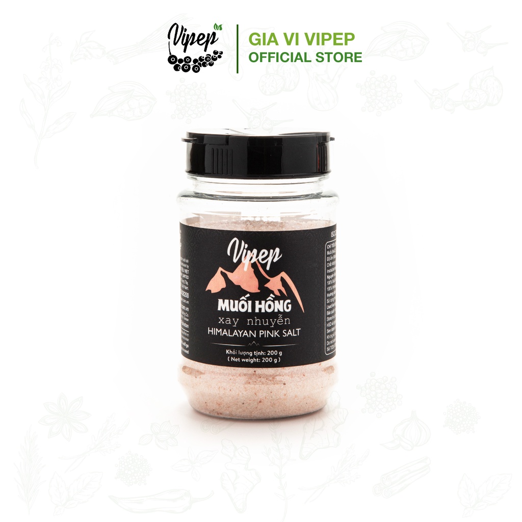 Muối hồng Himalaya Vipep xay nhuyễn, gia vị nêm ướp tiện lợi 200g (có muối hồng nguyên hạt 100%)