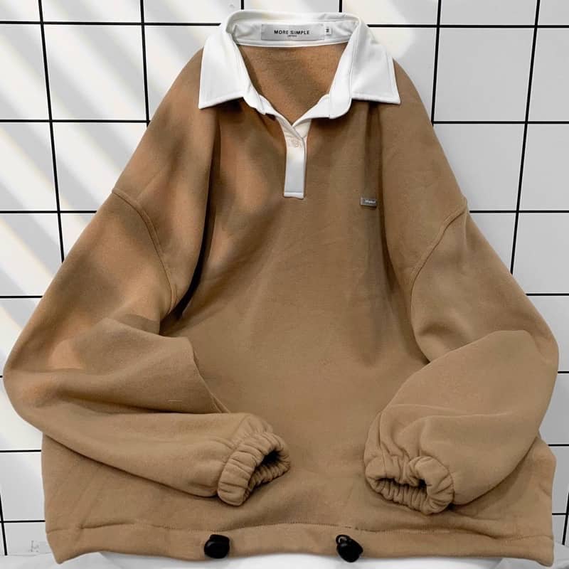 Sweater Polo MOZY, Phối Cổ Trắng Form Rộng Ulzzang Nam nữ unisex  Áo Sweater có cổ JayStoree2