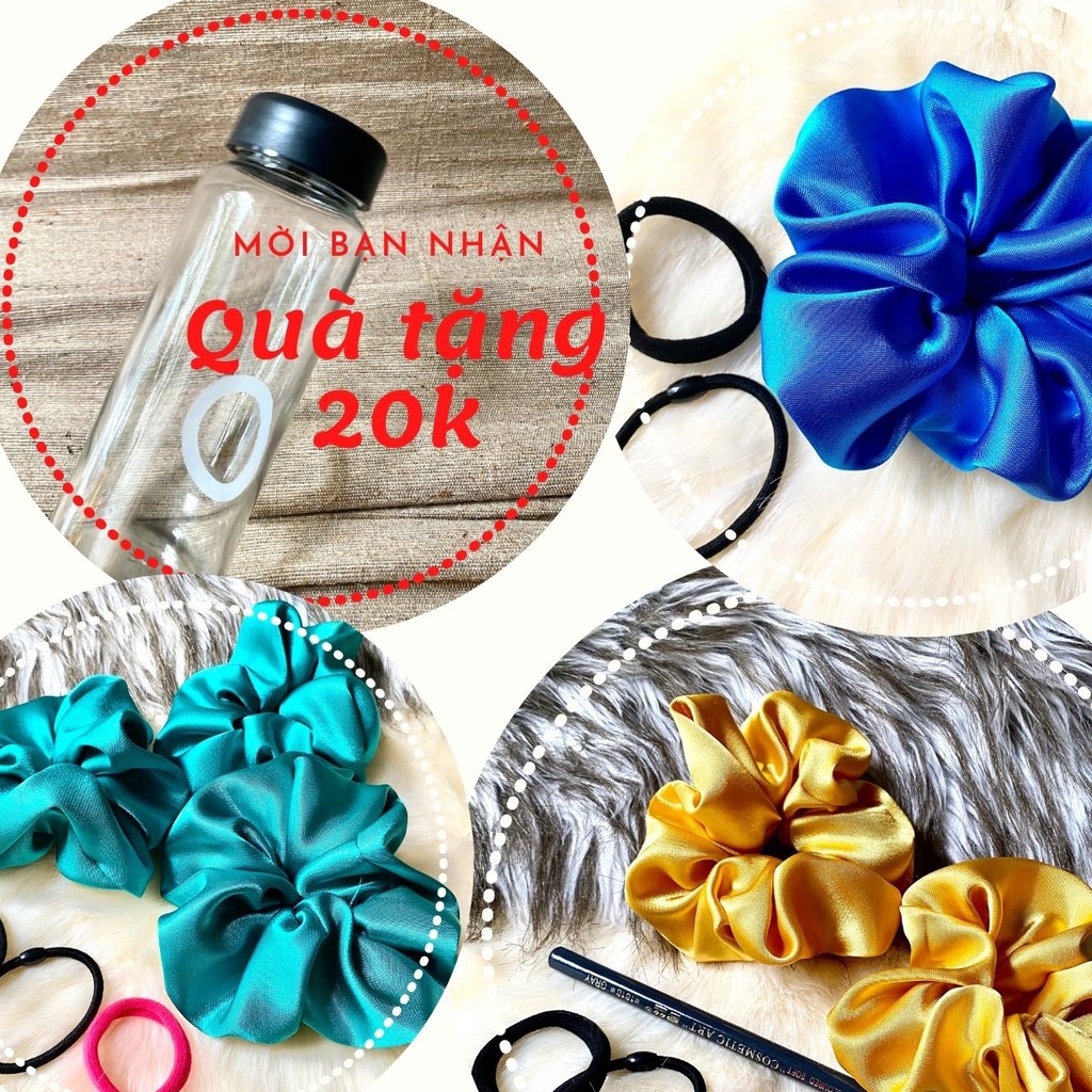 Dây cột tóc scrunchies Hàn Quốc vải satin phi bóng màu trơn cá tính Shop Nhà Hũ